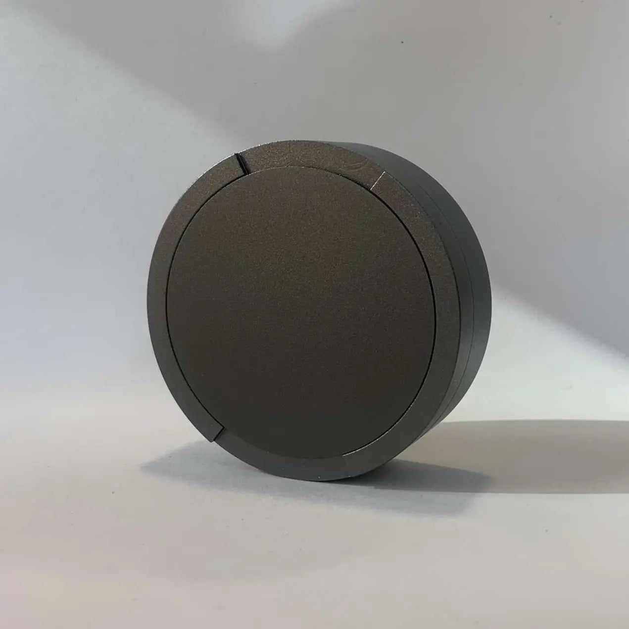 Original Pouchy in grey — metal snus pot with laser engraving, original design
